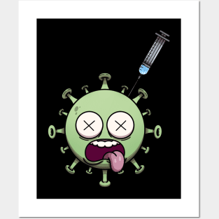 Dead Corona Virus Character Injected With Vaccine Posters and Art